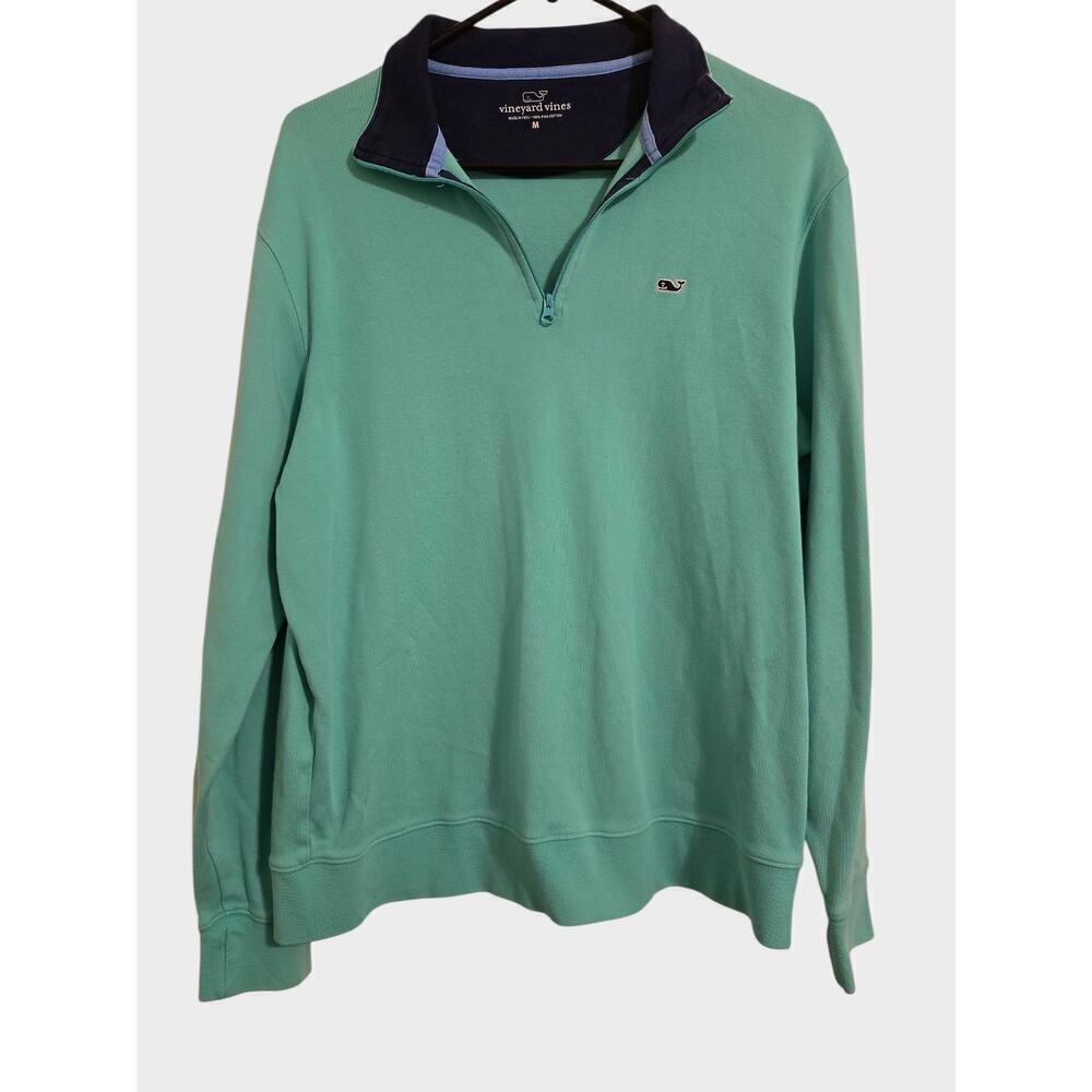 Vineyard Vines Seafoam Green Knit Sweater Blue Trim Men’s Size Large Cotton